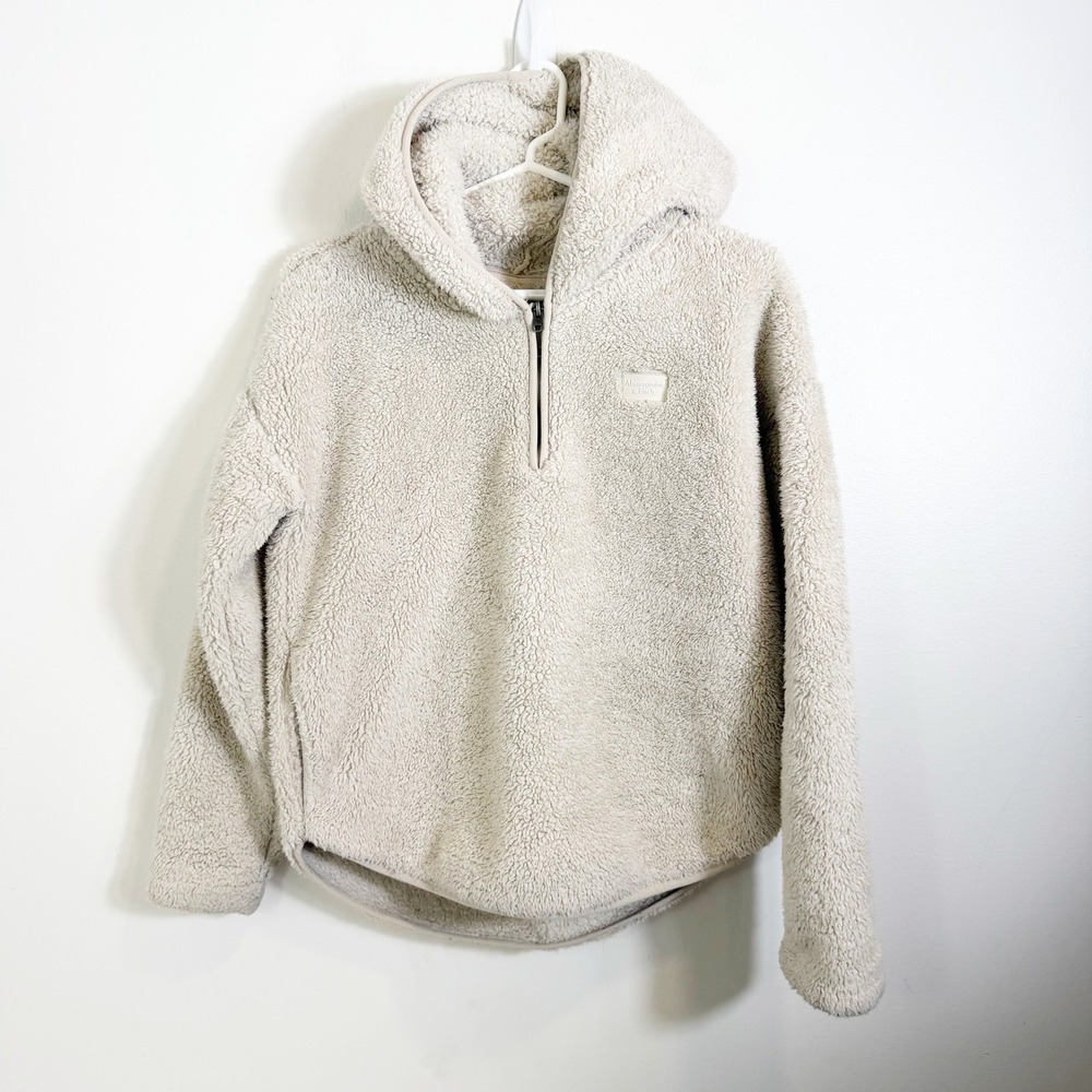 Abercrombie Kids Sherpa Hoodie Girls 15/16 Cream Beige 1/4 Zip Pullover